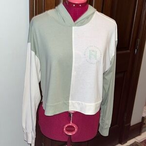 Hollister  Cropped Hoodie  color block Sage/ Cream  NWOT  Pull over  CUTE Size S